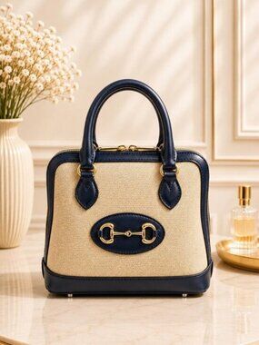 Authentic Gucci 1955 Horsebit Mini Top Handle Bag Canvas Leather Handbag
